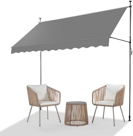 VINGLI Manual Retractable Awnings for Patio, 118"x118" Patio Awning Door Awning Exterior Adjustable Door Canopy with UV Protection for Backyard, Garden, Balcony (Gray, 47" roll Out)