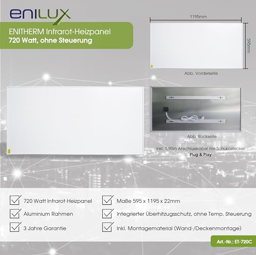 ENILUX Enitherm Infrarot Heizpanel 720W Infrarotheizung Wandheizung Heizung Heizkörper, Deckenheizung, Wandheizung, frei stehend (ET- 720C)-3