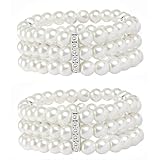 WPNCYK 3 Pcs Pearl Bracelet, Pearl Bracelets For Women, Beaded Bracelets For Women, Pearl Bracelets, Multilayered White Faux Pearls Wrist Bracelet Set For Wedding Party Gift Daily Wear