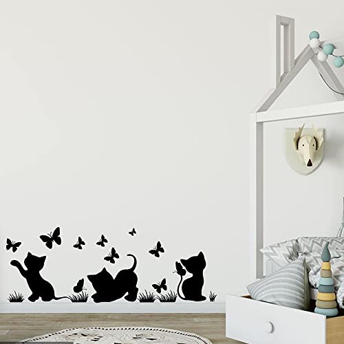 Vinilo Decorativo Infantil Gato Silueta Atrapando Mariposa miniatura 2