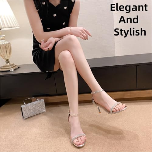 Women's High Heel Sandals 3.5 Inches Open Toe Ankle Strap Stiletto For Dressy Wedding Party3