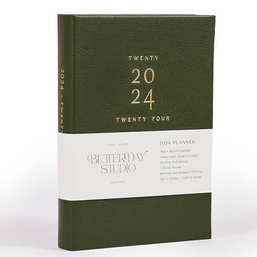 2024 Planner - Faux Leather Diary with 320 Pages, Daily, Weekly, Monthly Planning, Goals, Self-Care To Do List Notebook, Ideal Gifts for Women, Task Planner, Notes and Reminders (Olive Green)