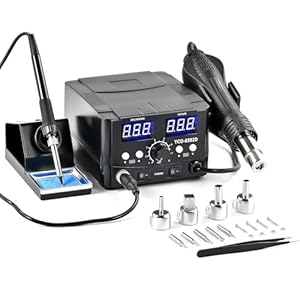 CREWORKS Heißluftlötstation 2IN1 SMD Entlötstation Heißluft Lötstation Entlötstation 750W Heißluftgebläse 75W Lötkolbenleistung Lötkolben mit LED-Anzeige, Schlafmodus, Tempratur Einstellbar