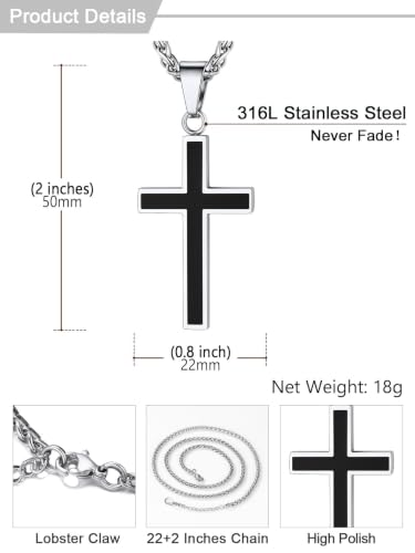Image of U7 Cross Necklace for Men, Stainless Steel Silver Black Gold Mens Cross Necklace, 22-24 Inches