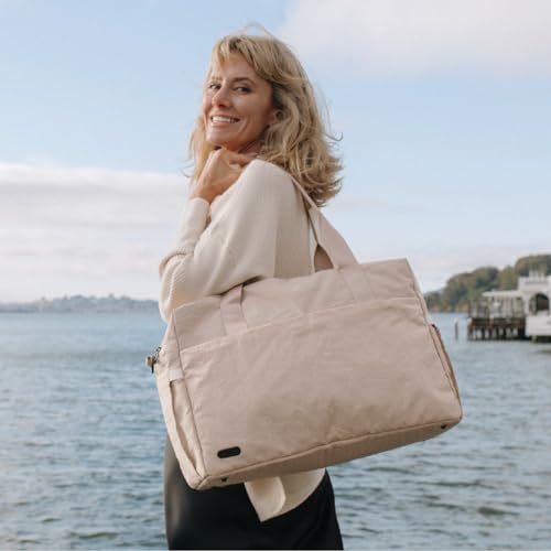 Image of Jadyn Austin Carry-On Travel Duffel Bag for Women, 18 inch Weekender Bag with Laptop Sleeve, Durable Material, and Trolley Sleeve, Ideal for Work, Gym, and Overnight Trips, Natural, 23L, Softside Carry-on