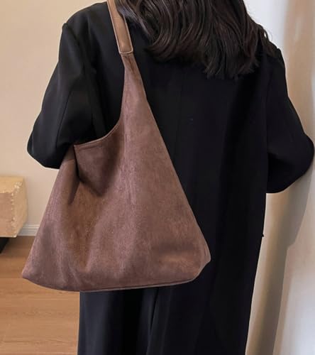 Trendy Suede Tote Bags for Women Work Bags Retro Suede Slouchy Bag Travel Handbag Office College Tote Handbag 20254