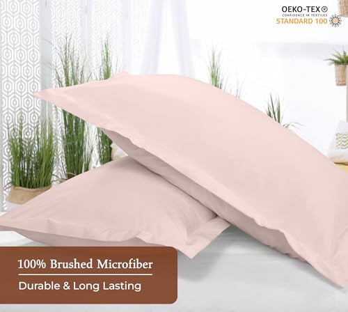 Image of Royale Linens Pillow Shams 2 Pack Queen Size 20x30 Inch - Brushed 1800 Microfiber - Bed Pillow Shams, Wrinkle Resistant Super Soft and Cozy - Back Overlap Closure - Oxford Pillowcase (Queen, Pink)