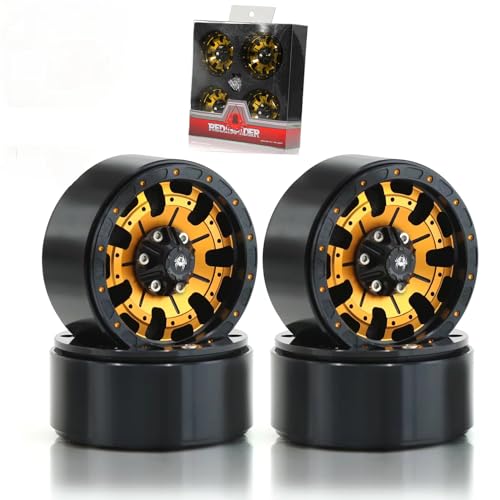 1.9 Beadlock wheels aluminium alloy?1.9 wheels Three color and style options available for 1:10 RC Crawler Axial SCX10 SCX10 II TRX4 RC4WD D90?4pcs? (Black?Gold)