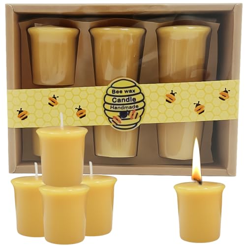 Mlifleue 6 PCS Beeswax Candles, Pillar Candle Beeswax Candles UK, Pure Bees Wax Candle UK, Column Tealights with Cotton Wick for Relaxation, Handmade, Non-Toxic, Eco-Friendly, Allergen Safe