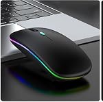 Wireless Silent Mouse, Slim 2.4G Optical Mouse with 7-Color LED & 3 DPI, Ergonomic for Laptop & PC