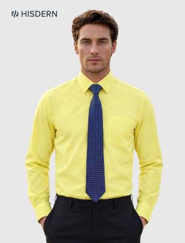 Image of HISDERN Mens Dress Shirt with Tie Pocket Square Set Classic Button Down Shirt Matching Tie Long Sleeve Shirts