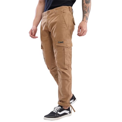 Image of Spykar Men Mid Rise Khaki Regular Fit Cargo