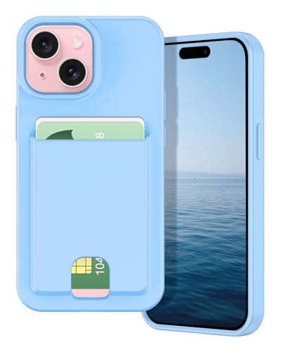 Étui portefeuille iPhone 15 bleu clair antichoc en silicone gel TPU souple