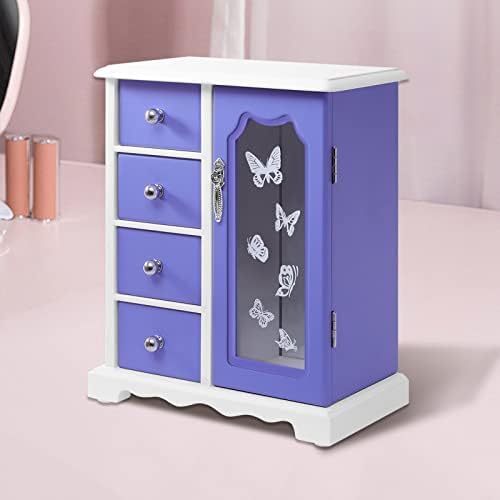 ジュエリーボックス ジュエリーケース 大容量 素朴な木製ジュエリーボックスオーガナイザー、ミラー、クリアディスプレイドア、360&deg;回