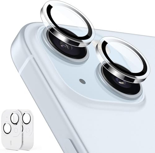 Image of NISHTECH Premium Camera Lens Protector Compatible For iPhone 14 (Silver) Camera Lens Protector - 9H Tempered Glass, Military-Grade Anti-Scratch, Case-Friendly, Easy Install Frame