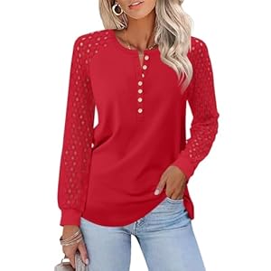 Women’s Lace Long Sleeve Shirts Henley Tops Casual Fall Blouses T Shirts