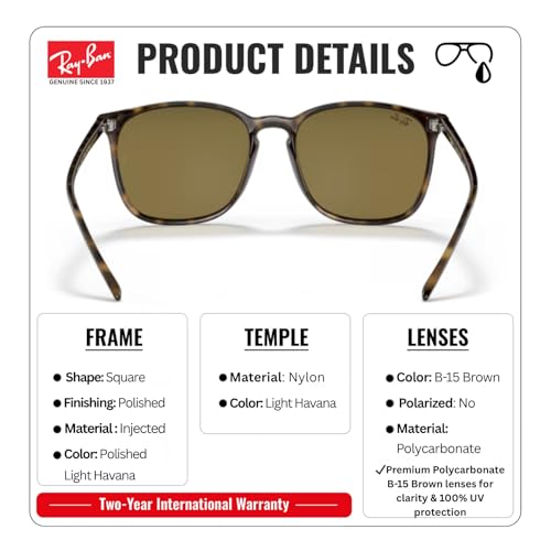 Image of Ray-Ban RB4387 Square Shaped Sunglasses for Men & Women with Official RAYBAN Eyewear Kit