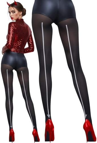 Image of ToBeInStyle Women's Flame Burning Fire Tights w /Devil-Inspired Print Hosiery