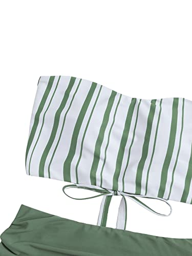 SweatyRocks Women's Bathing Suits Striped Bandeau Bikini high Waisted Swimsuits Swimwear Set3