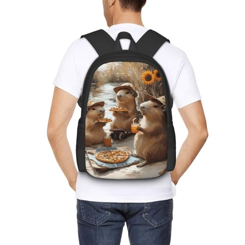 Image of Cute Capybara Print Backpack For Men Women Lightweight Daypack For Daily Commutes Business Travel Hiking