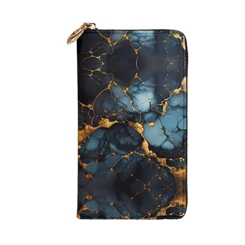 Leather Wallet 7.48 x 4.13 in - Stylish and Durable Wallet for Women with Multiple Compartments and Zipper Design Black Gold Marbled Pattern2
