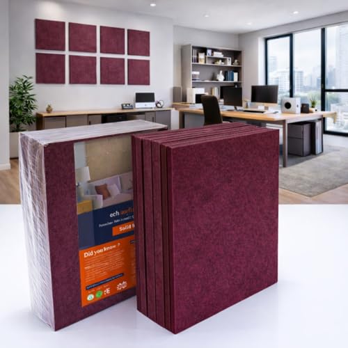 Image of MMT Acoustix Premium Felt Acoustic Panels for Offices, Bedrooms & Studios | Sustainable PET Felt Panels for Echo Reduction & Sound Absorption | 1x1 Ft, 9mm Thick | Wine- Pack of 8