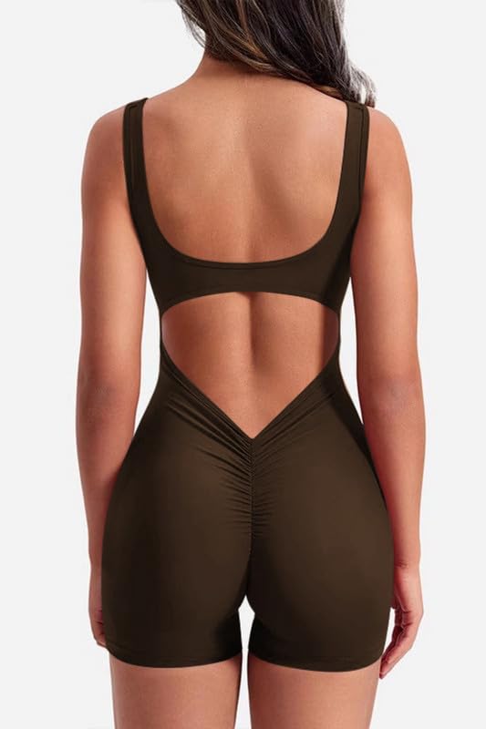 Haibang Combinaison Femme Sport Sans Couture Scrunch Butt Lift Combishort Femme Ete Une PièceJumpsuit Dos nu Combinaison Moulante Sans Manches Col Carré Rembourrée Romper Pour Fitness Yoga Club