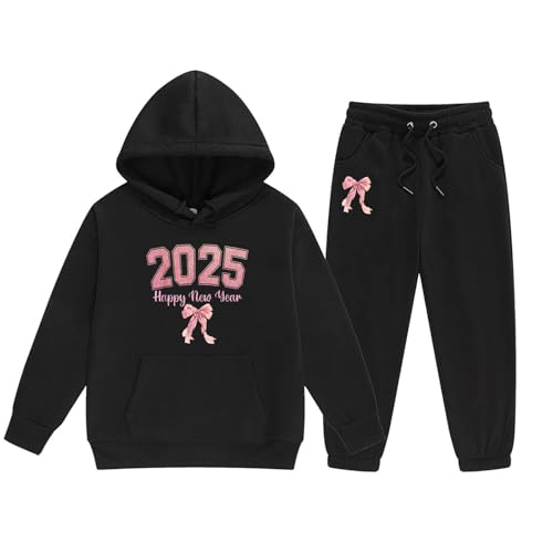Survetement Enfant Fille - Ensemble Enfant Garcon, Ensemble pour Enfants (12-13 Ans) Haut À Capuche À Manches Longues Pull Et Pantalon Imprimé Nouvel an 2025 (Noir)