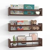 Lizgaho Floating Wall Nursery Book Shelves for Bedrooms Kids 16.5 Inch Walnut Color Wooden Baby Book Shelf for Kids Rooms Set of 3 Nursery Shelves for Wall Mounted Toddler Bookshelf