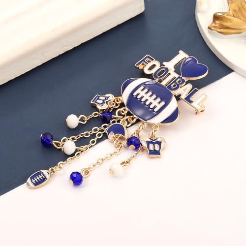 Image of Football Brooch Pin for Women Enamel Game Day Football Helmet Charm Beads Tassel I Love Football Brooch Pin Jewelry Sports Football Team Spirit Tailgate Party Favors (football brooch blue)