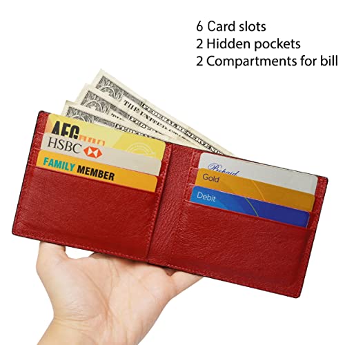 Image of HATA Men Leather Bifold Wallet RFID Blocking Front Pocket Exotic Billfold Handmade Gift For Birthday Wedding Anniversary Father's Day