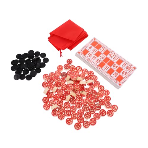 FAVOMOTO 1 Set Bingo Chess Tombolinis Tiles Bingo Storage Bag Bingo Board Game Russian Lotto Board Games Bingo Cards Russian Bingos Game Bingo Number Cards and Chess Bingo Game Red Paper