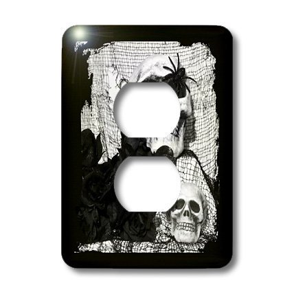 Tête de mort Noir Blanc plaque interrupteur déco murale 3dRose - 2