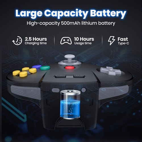 Image of SAFFUN Wireless N64 Controller Made for Switch 1 & 2, N64 Console, (Black)