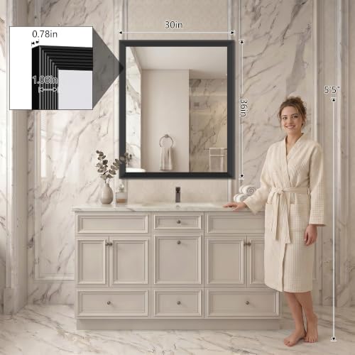 Image of DESBING 30x36 inch Black Bathroom Mirror,Decorative Wall Mirror for Bedroom Living Room Dressing Room-Modern Rectangle Bathroom Wall Mirror,Tempered Glass, Hangs Horizontally or Vertically