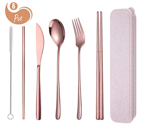 AARainbow 6 Pieces Stainless Steel Flatware Set Reusable Cutlery Set Travel Utensils Set