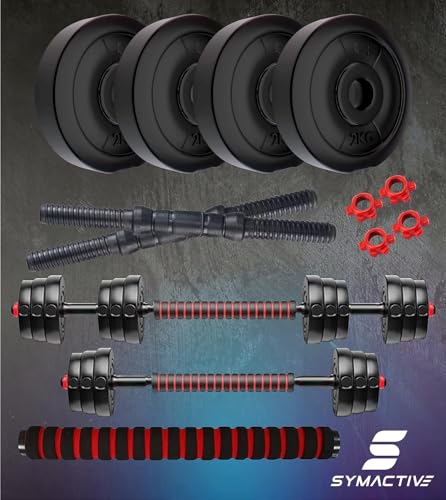 Image of Amazon Brand - Symactive PVC 3-in-1 Convertible Dumbbells Set