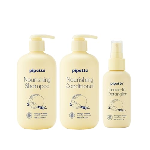 Pipette Kids Daily Haircare Trio, Pack of 3, Includes Leave-In Detangler, Gentle Tear-Free Nourishing Kids and Toddler Shampoo and Conditioner, Non-Toxic and Hypoallergenic, Orange and Vanilla Scent