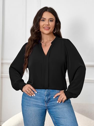 SCOMCHIC 2024 Plus Size Blouses for Women Dressy Casual V Neck Long Sleeve Casual Loose Shirts XL-5XL3