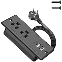 Recessed Power Strip with 2 USB,Flat Plug Ultra Thin Extension Cord,Furniture Desktop Charging Station for Side Table,End Table,Flush-Mount Desk Outlet Power Grommet with 9.85ft Cord Black