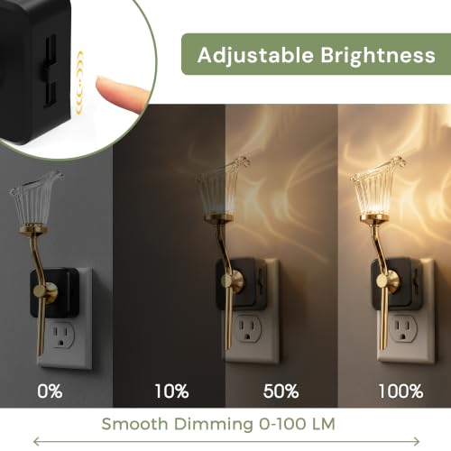 Image of L LOHAS LED 2 Pack Night Lights Plug into Wall, 3000K Soft White | Calla Lily Floral Nightlight with Dusk to Dawn Sensor, 0-100lm Adjustable Brightness, for Hallway Bedroom Stairway