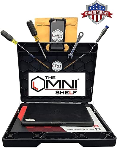 The OmniShelf Magnetic Portable Workstation + Toolbox, Computer & Laptop Stand, Multimeter Case, Utility Shelf w/ 40 lb Capacity, Hands Free Workstation Attaches to HVAC, Truck, Cabinet, etc (Magnets)