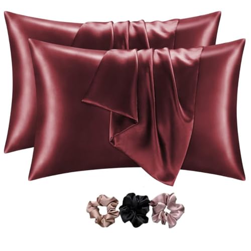 Go Well Satin Silk Pillow Cover for Hair and Skin 2 Piece with 3 Piece Satin Scrunchies for Women Stylish Silk Pillow Covers with Envelope Closure end