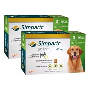 Simparic Antipulgas Para Cão Cães Cachorro de 20 Á 40 Kg Carrapatos 80mg 6 cp Kit 2