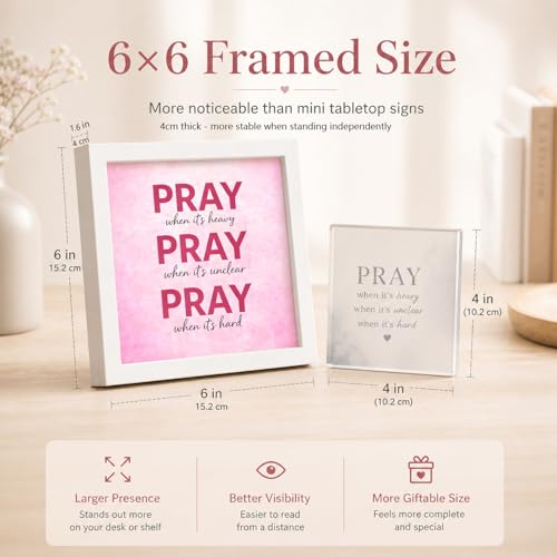 Christian Gift for Women, 6x6 White Framed Prayer Desk Decor, Inspirational Religious Gift for Her, Faith Sign for Office Desk Shelf Bedside — view 3