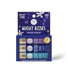 Lip Balm Set All-Natural Shea Butter, Beeswax, Coconut Oil, Vitamin E Infused Lip Moisturizer Care 3 Pack, Night Kisses