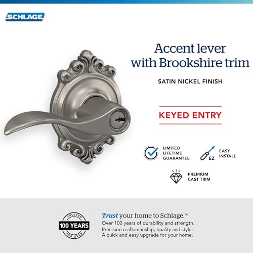 Image of SCHLAGE Accent Lever with Brookshire Trim Keyed Entry Lock in Satin Nickel - F51A ACC 619 BRK