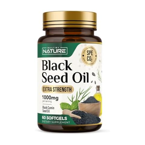 Built by Nature Black Seed Oil 1000mg - 100% Pure CO2 Extracted Nigella Sativa - High Thymoquinone, Omega 3 6 9, Antioxidant - Immune, Joints, Skin & Hair Health Support- Non-GMO – 60 Softgels Cover