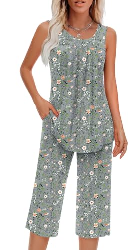 Image of Findsweet Women Pajamas Sets Loungewear Soft Sleepwear Two Piece Summer Sleeveless Pjs Tank Top Pants with Pocket S-4XL