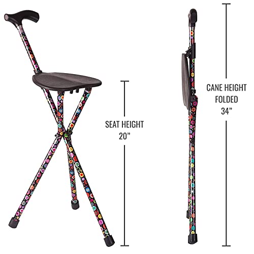 Switch Sticks Walking Stick, Walking Cane, Cane Chair, Quad Cane and Folding Cane with Seat is 34 Inches Tall, FSA and HSA Eligible, Supports Up to 220 Pounds, Bubbles - Thumbnail 3
